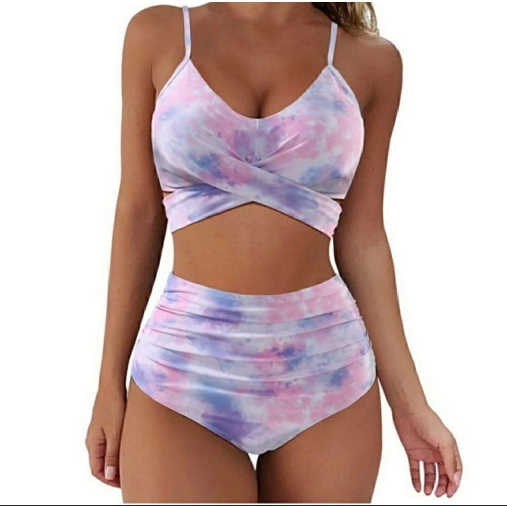 Pastel Tie Dye Criss Cross Bikini 2 Piece Swimsuit